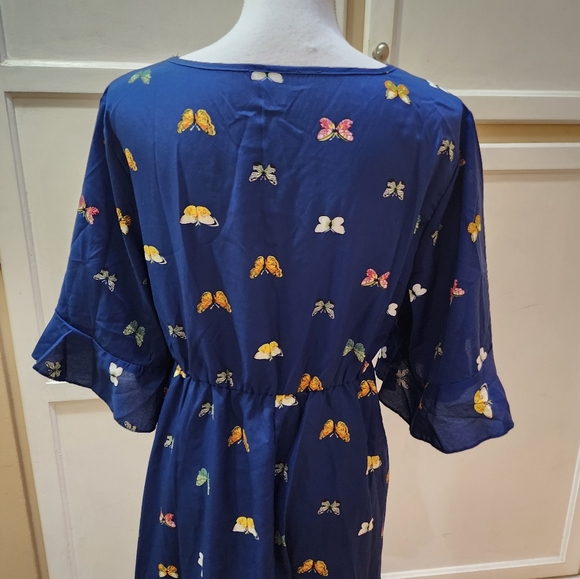 SHEIN Women's Butterfly Print, Flounce Sleeve, Hem Knot Front Dress NWOT - Picture 9 of 14